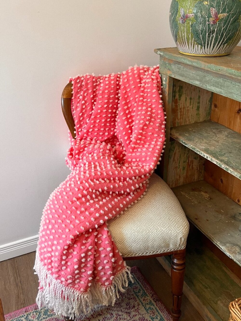 Vintage Pink/White 'Pop' Polka Dot Bedspread - Lightweight Cotton Blend